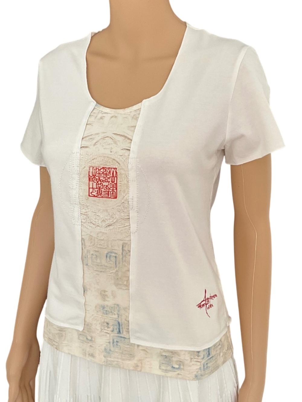 Aventures des Toiles White Short Sleeve Scoop Neck Top Size M
